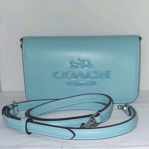 Coach Toni Smooth Leather Crossbody Shoulder Clutch Blue Silver Hardware CT778